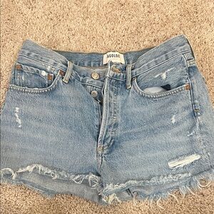 Agolde Distressed Light Blue Jean Shorts